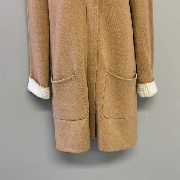 Ann Taylor Oversized Camel Tan/ Cream Cardigan Jacket w/ Pockets & Zipper-Small - Picture 3 of 12
